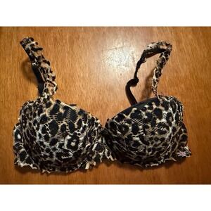 Victoria's Secret PINK Push Up Bra 34B Leopard Print Lace Underwire Animal Print